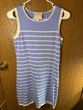 Sail To Sable Blue/White stripe Knit Short Sleeveless Dress XS ($198)